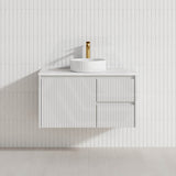 600-1500mm Lukka Crete Wall Hung Bathroom Fluted Vanity Matt White/Black PVC Board Linear Surface