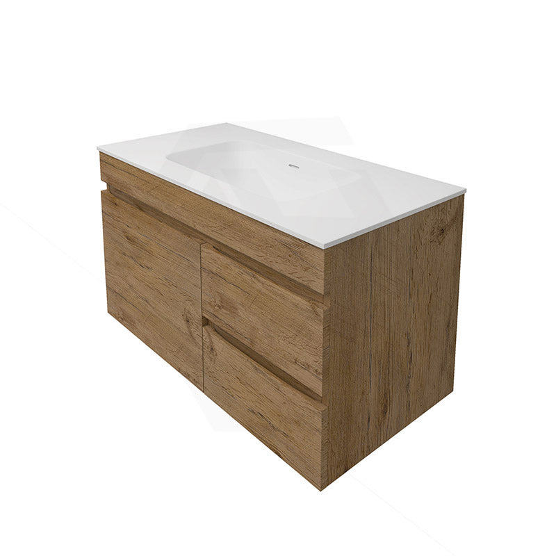 Lukka Camden Modern 900mm Wall Hung Vanity E0 MDF Wood Grain PVC Film Cabinet with Left/Right Hand Drawers In Various Colours