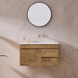 Lukka Camden Modern 900mm Wall Hung Vanity E0 MDF Wood Grain PVC Film Cabinet with Left/Right Hand Drawers In Various Colours