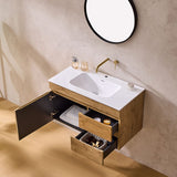 Lukka Camden Modern 900mm Wall Hung Vanity E0 MDF Wood Grain PVC Film Cabinet with Left/Right Hand Drawers In Various Colours