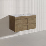 Lukka Camden Modern 900mm Wall Hung Vanity E0 MDF Wood Grain PVC Film Cabinet with Left/Right Hand Drawers In Various Colours