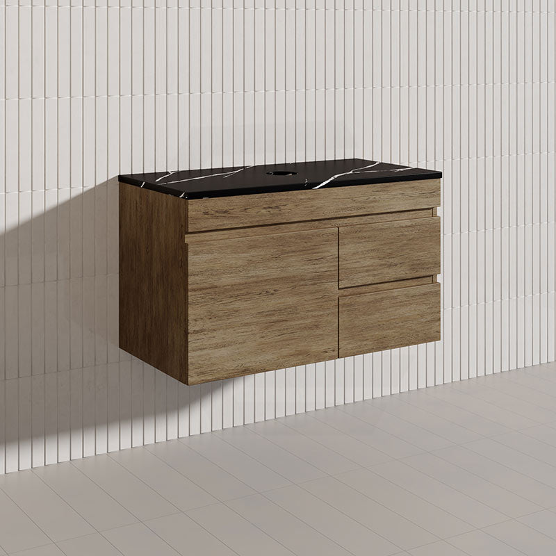 Lukka Camden Modern 900mm Wall Hung Vanity E0 MDF Wood Grain PVC Film Cabinet with Left/Right Hand Drawers In Various Colours
