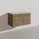 Lukka Camden Modern 900mm Wall Hung Vanity E0 MDF Wood Grain PVC Film Cabinet with Left/Right Hand Drawers In Various Colours