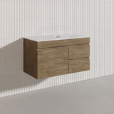 Lukka Camden Modern 900mm Wall Hung Vanity E0 MDF Wood Grain PVC Film Cabinet with Left/Right Hand Drawers In Various Colours