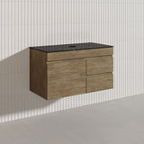 Lukka Camden Modern 900mm Wall Hung Vanity E0 MDF Wood Grain PVC Film Cabinet with Left/Right Hand Drawers In Various Colours