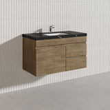 Lukka Camden Modern 900mm Wall Hung Vanity E0 MDF Wood Grain PVC Film Cabinet with Left/Right Hand Drawers In Various Colours