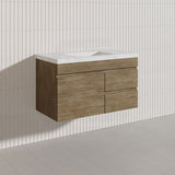 Lukka Camden Modern 900mm Wall Hung Vanity E0 MDF Wood Grain PVC Film Cabinet with Left/Right Hand Drawers In Various Colours