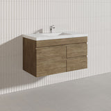Lukka Camden Modern 900mm Wall Hung Vanity E0 MDF Wood Grain PVC Film Cabinet with Left/Right Hand Drawers In Various Colours