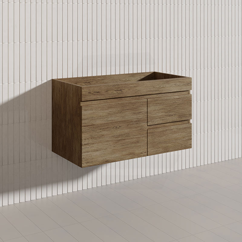 Lukka Camden Modern 900mm Wall Hung Vanity E0 MDF Wood Grain PVC Film Cabinet with Left/Right Hand Drawers In Various Colours