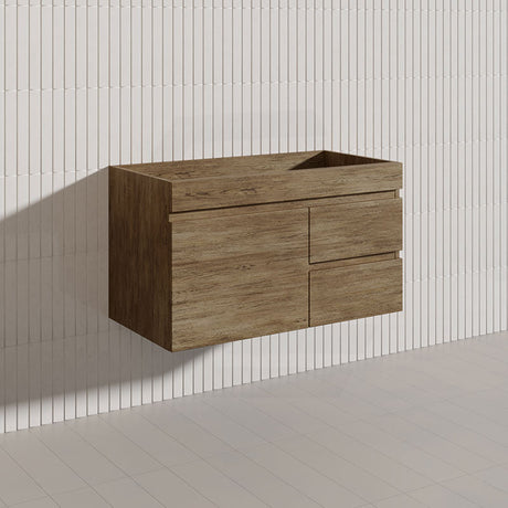 Lukka Camden Modern 900mm Wall Hung Vanity E0 MDF Wood Grain PVC Film Cabinet with Left/Right Hand Drawers In Various Colours