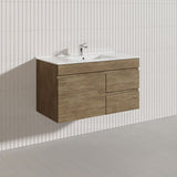 Lukka Camden Modern 900mm Wall Hung Vanity E0 MDF Wood Grain PVC Film Cabinet with Left/Right Hand Drawers In Various Colours