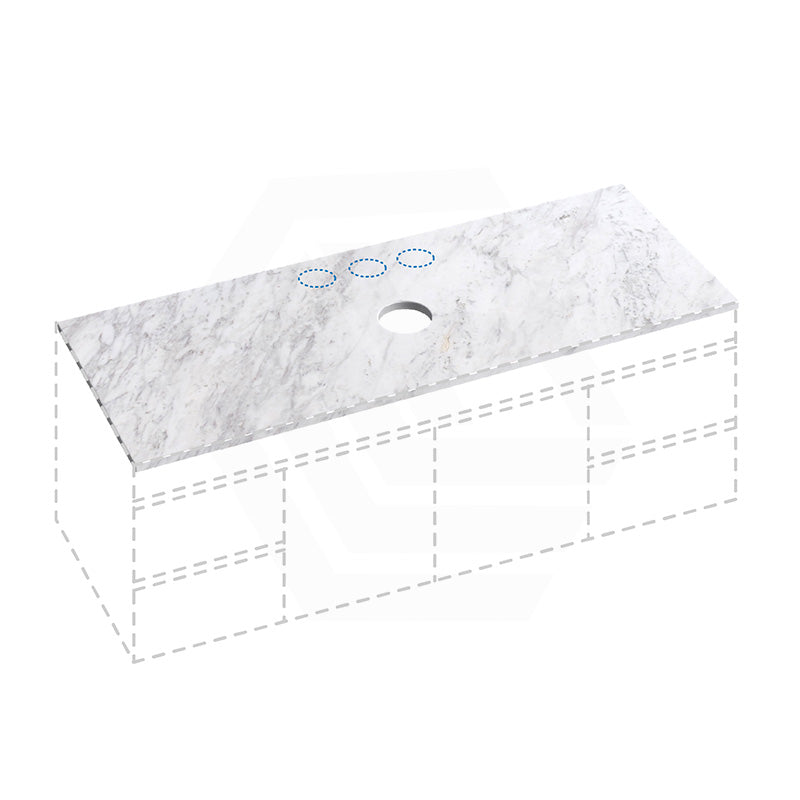 18mm Thick Lukka Carrara White Marble Top with Center Waste Hole, 12/10/2 O'clock Semi Drilled Tap Hole Available At the Back 605-1505mm