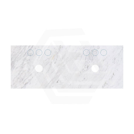 18mm Thick Lukka Carrara White Marble Vanity Top with Center Waste Hole, 605-1505mm, Semi-Drilled Tap Hole at 12/10/2 O'clock Positions