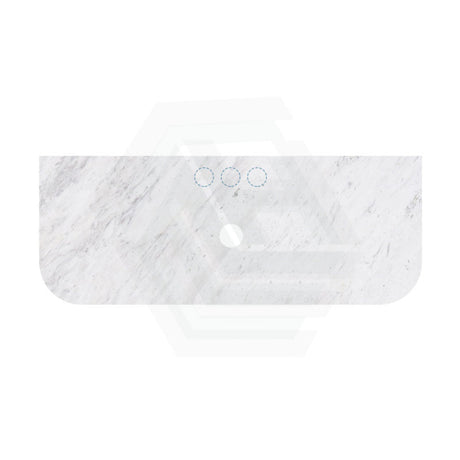 18mm Thick Lukka Carrara White Marble Curved Top with Center Waste Hole, 12/10/2 O'clock Semi Drilled Tap Hole Available At the Back 605-1505mm