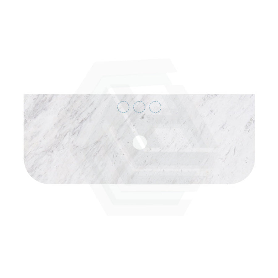 18mm Thick Lukka Carrara White Marble Curved Top with Center Waste Hole, 12/10/2 O'clock Semi Drilled Tap Hole Available At the Back 605-1505mm