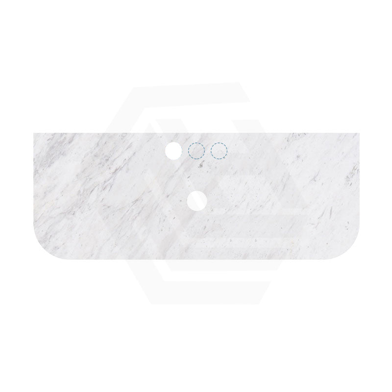 18mm Thick Lukka Carrara White Marble Curved Top with Center Waste Hole, 12/10/2 O'clock Semi Drilled Tap Hole Available At the Back 605-1505mm