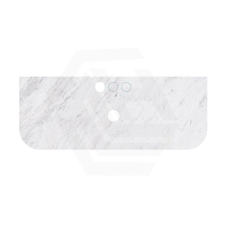 18mm Thick Lukka Carrara White Marble Curved Top with Center Waste Hole, 12/10/2 O'clock Semi Drilled Tap Hole Available At the Back 605-1505mm