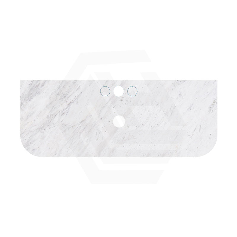 18mm Thick Lukka Carrara White Marble Curved Top with Center Waste Hole, 12/10/2 O'clock Semi Drilled Tap Hole Available At the Back 605-1505mm