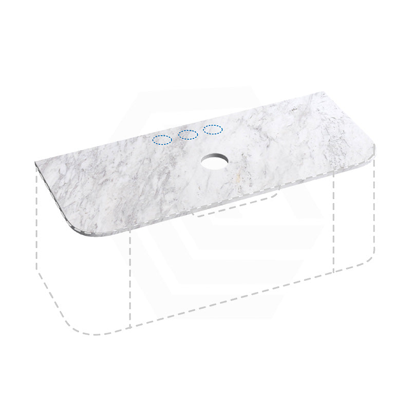 18mm Thick Lukka Carrara White Marble Curved Top with Center Waste Hole, 12/10/2 O'clock Semi Drilled Tap Hole Available At the Back 605-1505mm