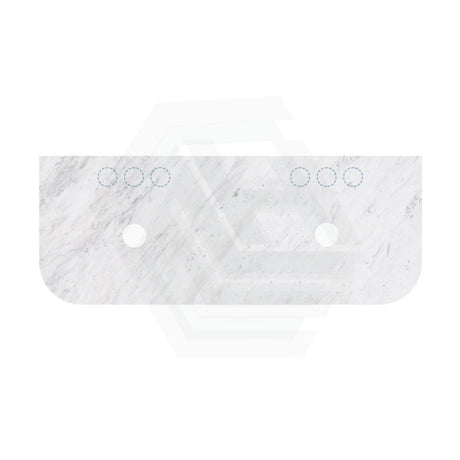 18mm Thick Lukka Carrara White Marble Curved Top with Center Waste Hole, 12/10/2 O'clock Semi Drilled Tap Hole Available At the Back 605-1505mm