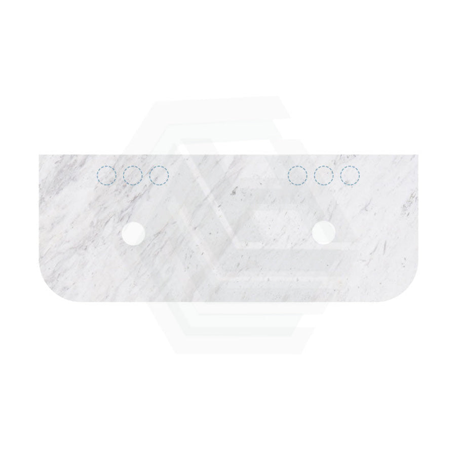18mm Thick Lukka Carrara White Marble Curved Top with Center Waste Hole, 12/10/2 O'clock Semi Drilled Tap Hole Available At the Back 605-1505mm