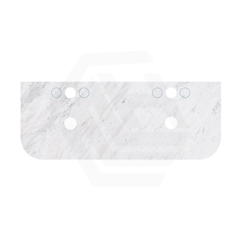 18mm Thick Lukka Carrara White Marble Curved Top with Center Waste Hole, 12/10/2 O'clock Semi Drilled Tap Hole Available At the Back 605-1505mm