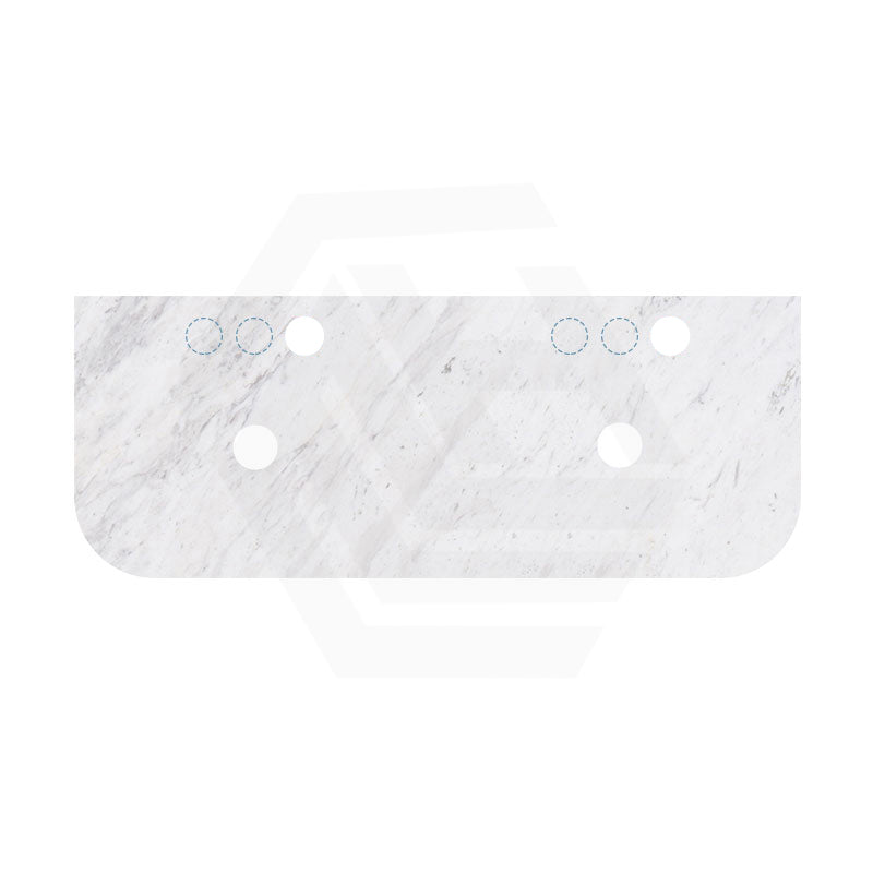18mm Thick Lukka Carrara White Marble Curved Top with Center Waste Hole, 12/10/2 O'clock Semi Drilled Tap Hole Available At the Back 605-1505mm