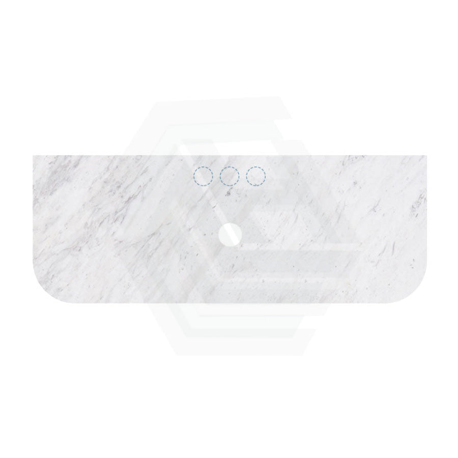 18mm Thick Lukka Carrara White Marble Curved Top with Center Waste Hole, 12/10/2 O'clock Semi Drilled Tap Hole Available At the Back 605-1505mm