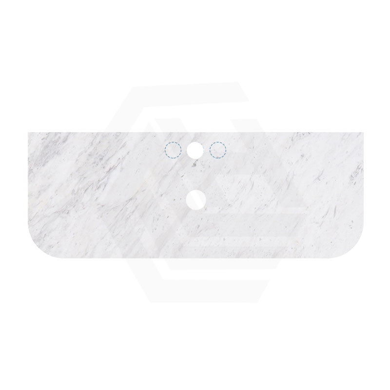 18mm Thick Lukka Carrara White Marble Curved Top with Center Waste Hole, 12/10/2 O'clock Semi Drilled Tap Hole Available At the Back 605-1505mm