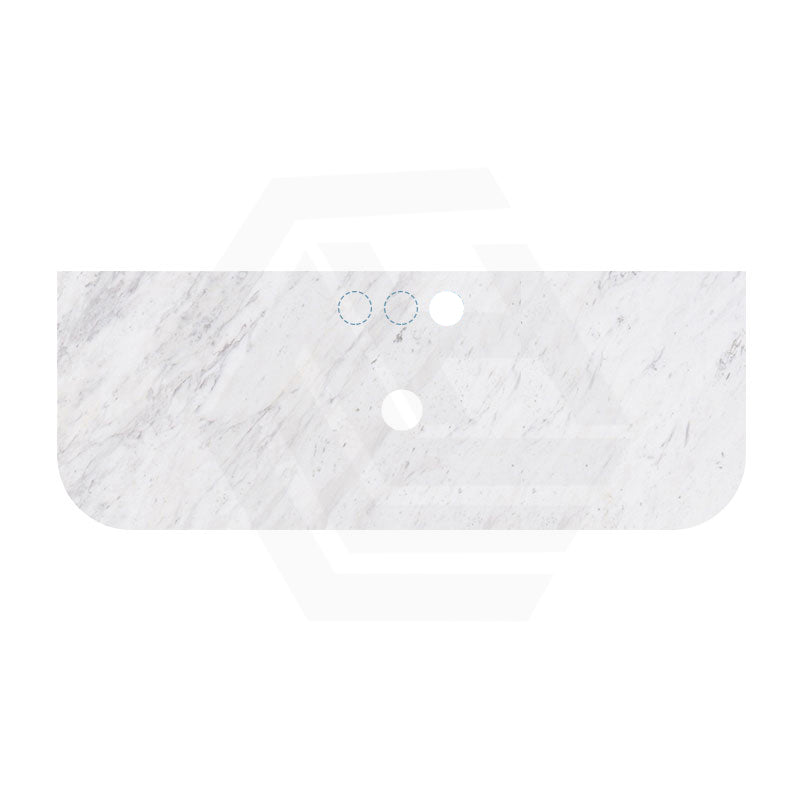 18mm Thick Lukka Carrara White Marble Curved Top with Center Waste Hole, 12/10/2 O'clock Semi Drilled Tap Hole Available At the Back 605-1505mm