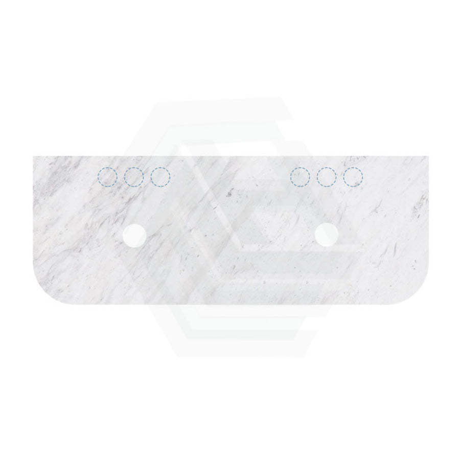 18mm Thick Lukka Carrara White Marble Curved Top with Center Waste Hole, 12/10/2 O'clock Semi Drilled Tap Hole Available At the Back 605-1505mm