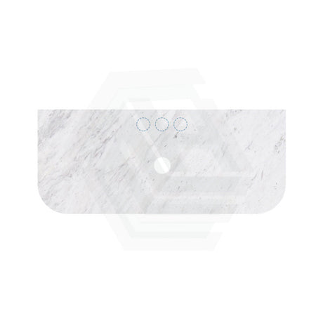 18mm Thick Lukka Carrara White Marble Curved Top with Center Waste Hole, 12/10/2 O'clock Semi Drilled Tap Hole Available At the Back 605-1505mm