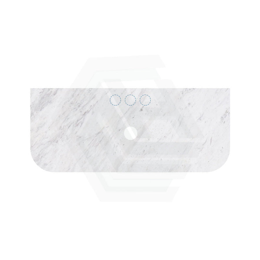 18mm Thick Lukka Carrara White Marble Curved Top with Center Waste Hole, 12/10/2 O'clock Semi Drilled Tap Hole Available At the Back 605-1505mm