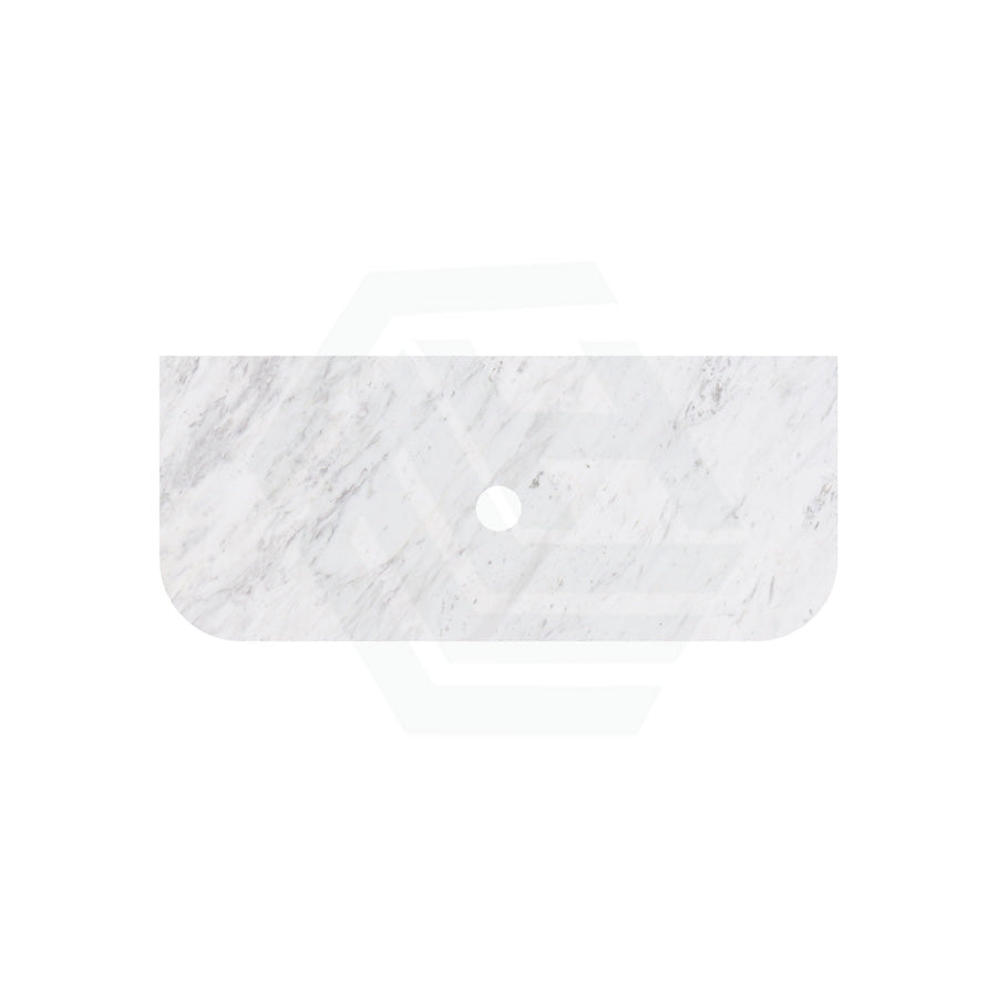 18mm Thick Lukka Carrara White Marble Curved Top with Center Waste Hole, 12/10/2 O'clock Semi Drilled Tap Hole Available At the Back 605-1505mm