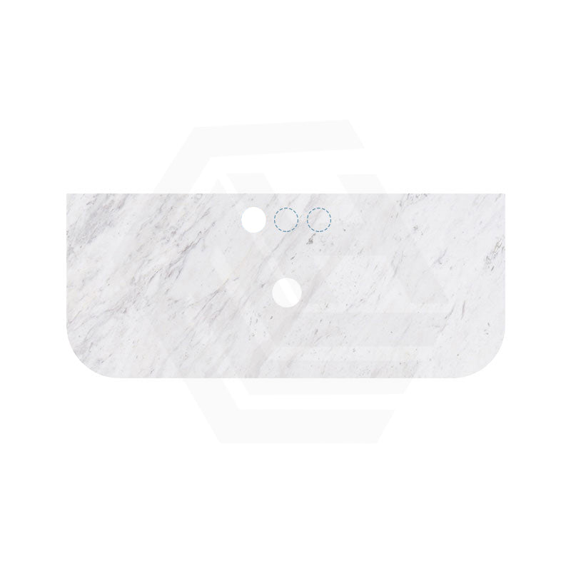18mm Thick Lukka Carrara White Marble Curved Top with Center Waste Hole, 12/10/2 O'clock Semi Drilled Tap Hole Available At the Back 605-1505mm