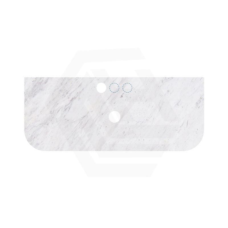18mm Thick Lukka Carrara White Marble Curved Top with Center Waste Hole, 12/10/2 O'clock Semi Drilled Tap Hole Available At the Back 605-1505mm