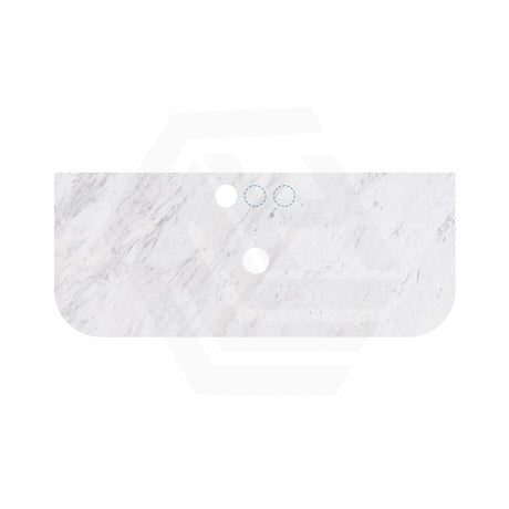18mm Thick Lukka Carrara White Marble Curved Top with Center Waste Hole, 12/10/2 O'clock Semi Drilled Tap Hole Available At the Back 605-1505mm