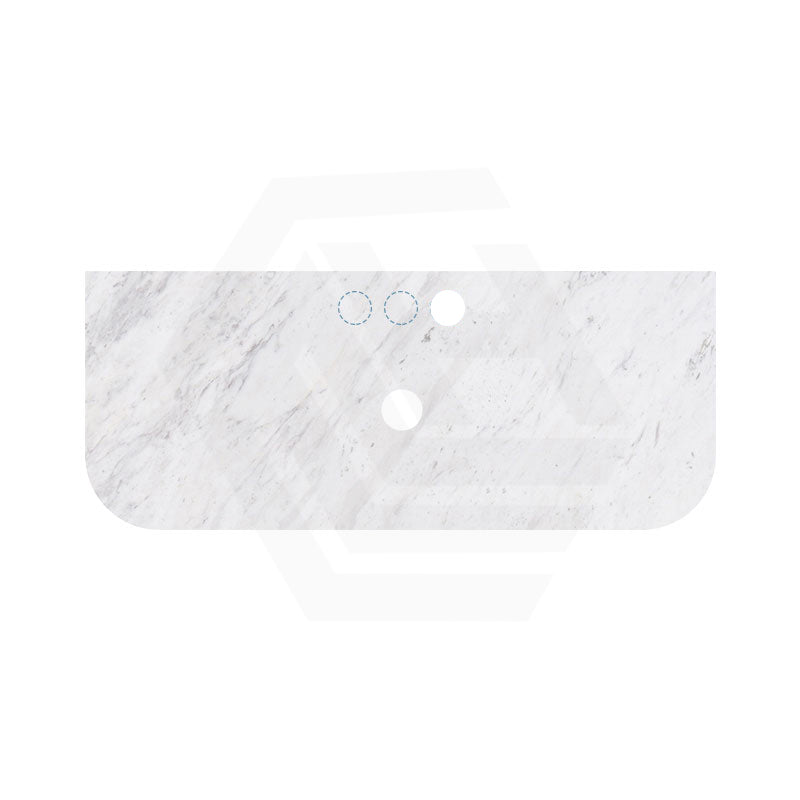 18mm Thick Lukka Carrara White Marble Curved Top with Center Waste Hole, 12/10/2 O'clock Semi Drilled Tap Hole Available At the Back 605-1505mm