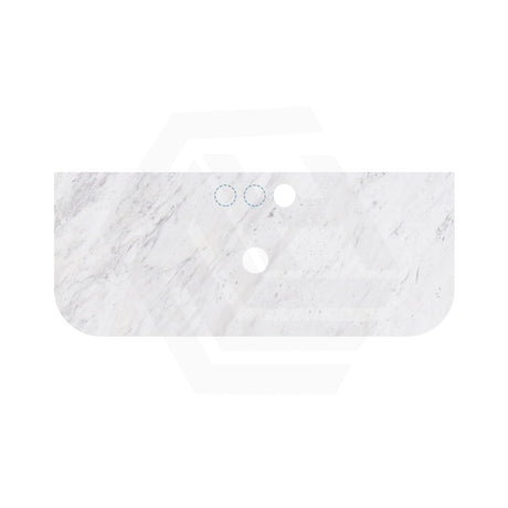 18mm Thick Lukka Carrara White Marble Curved Top with Center Waste Hole, 12/10/2 O'clock Semi Drilled Tap Hole Available At the Back 605-1505mm