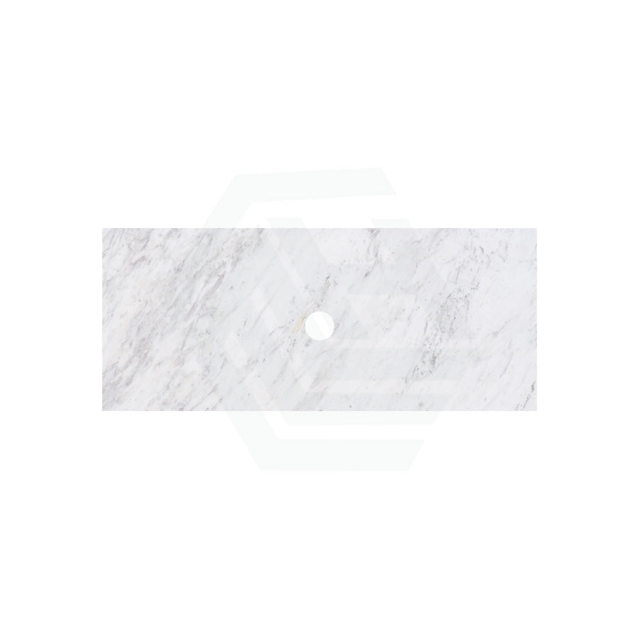 18mm Thick Lukka Carrara White Marble Vanity Top with Center Waste Hole, 605-1505mm, Semi-Drilled Tap Hole at 12/10/2 O'clock Positions