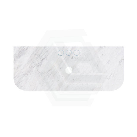 18mm Thick Lukka Carrara White Marble Curved Top with Center Waste Hole, 12/10/2 O'clock Semi Drilled Tap Hole Available At the Back 605-1505mm