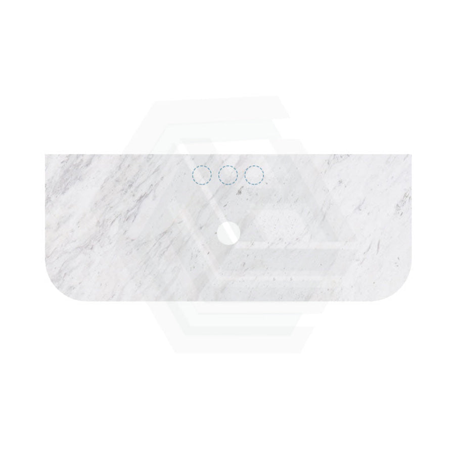 18mm Thick Lukka Carrara White Marble Curved Top with Center Waste Hole, 12/10/2 O'clock Semi Drilled Tap Hole Available At the Back 605-1505mm