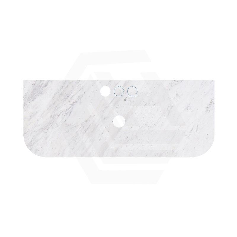 18mm Thick Lukka Carrara White Marble Curved Top with Center Waste Hole, 12/10/2 O'clock Semi Drilled Tap Hole Available At the Back 605-1505mm