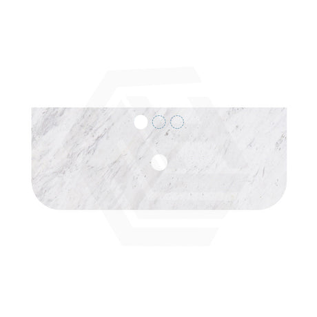 18mm Thick Lukka Carrara White Marble Curved Top with Center Waste Hole, 12/10/2 O'clock Semi Drilled Tap Hole Available At the Back 605-1505mm