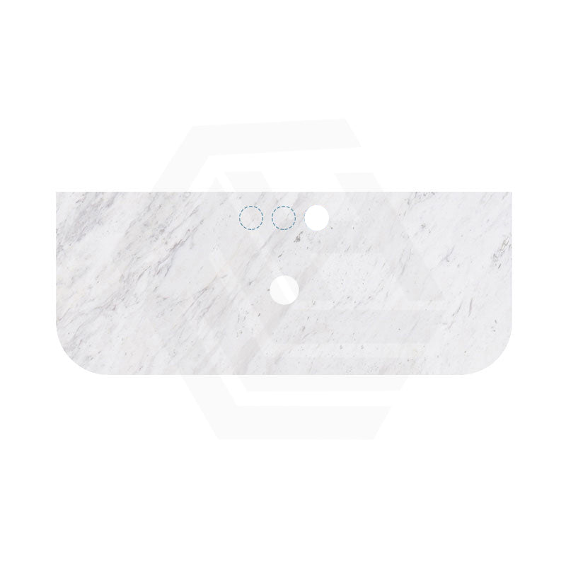 18mm Thick Lukka Carrara White Marble Curved Top with Center Waste Hole, 12/10/2 O'clock Semi Drilled Tap Hole Available At the Back 605-1505mm