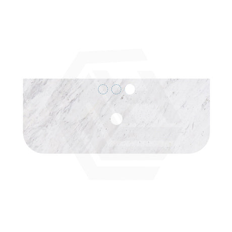 18mm Thick Lukka Carrara White Marble Curved Top with Center Waste Hole, 12/10/2 O'clock Semi Drilled Tap Hole Available At the Back 605-1505mm