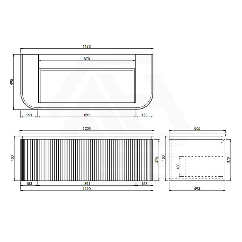 Lukka 600-1800mm Estella Matt White/Black Modern Wall Hung Fluted PVC Vanity With Soft Closing Side Drawers Curve Edge