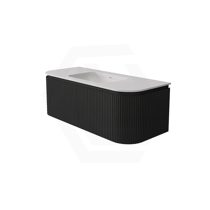 Lukka 600-1800mm Estella Matt White/Black Modern Wall Hung Fluted PVC Vanity With Soft Closing Side Drawers Curve Edge