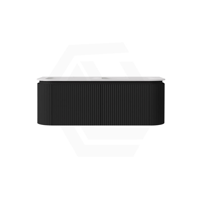 Lukka 600-1800mm Estella Matt White/Black Modern Wall Hung Fluted PVC Vanity With Soft Closing Side Drawers Curve Edge