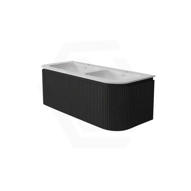 Lukka 600-1800mm Estella Matt White/Black Modern Wall Hung Fluted PVC Vanity With Soft Closing Side Drawers Curve Edge